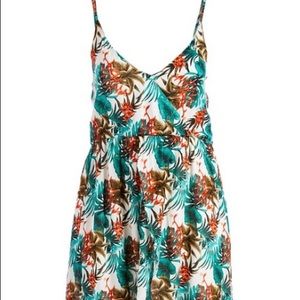 White/Green Foliage V-Neck Sleeveless Dress